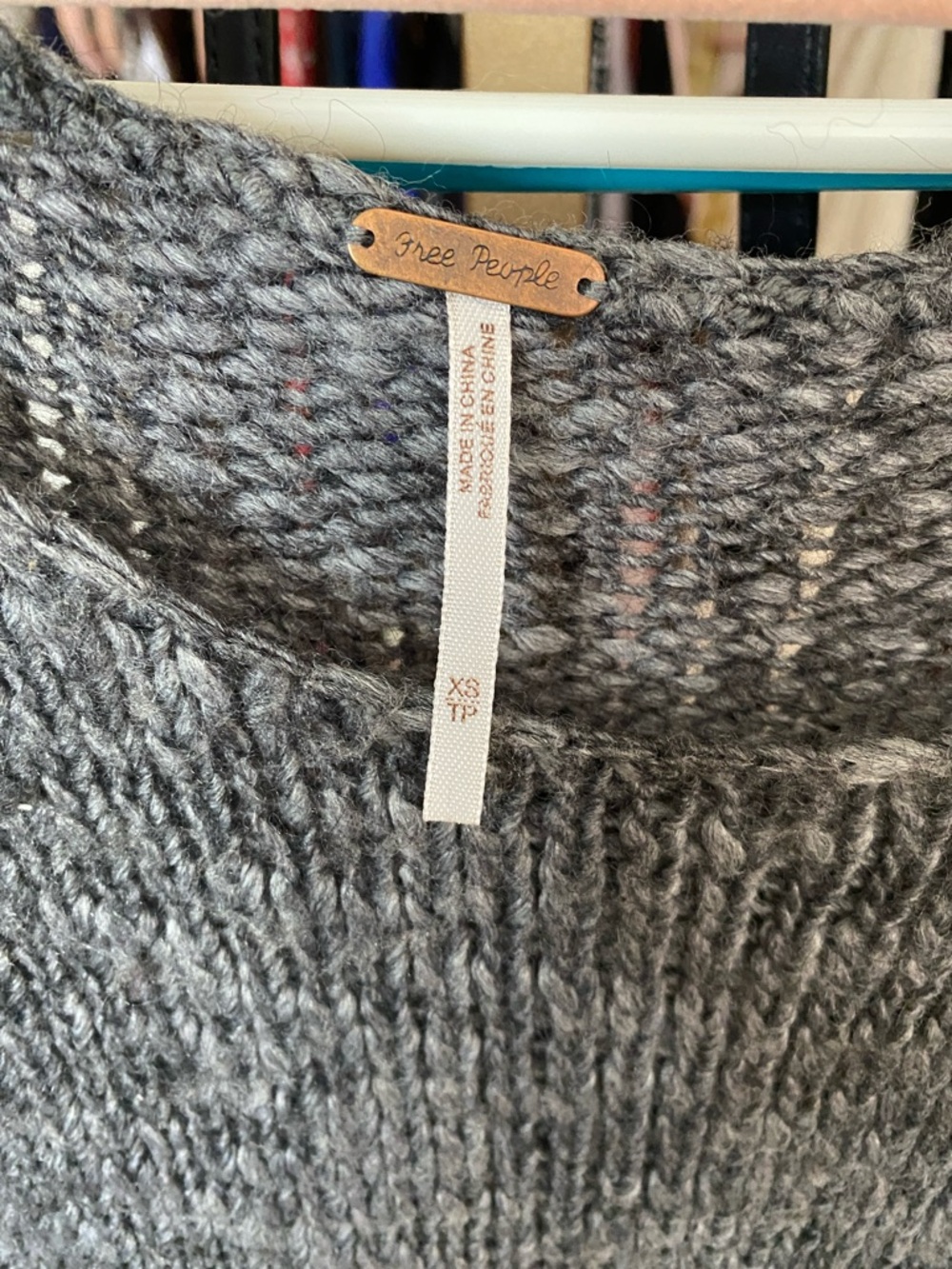 Free People Charcoal Crewneck Sweater with Geometric Hem - Picture 2 of 2